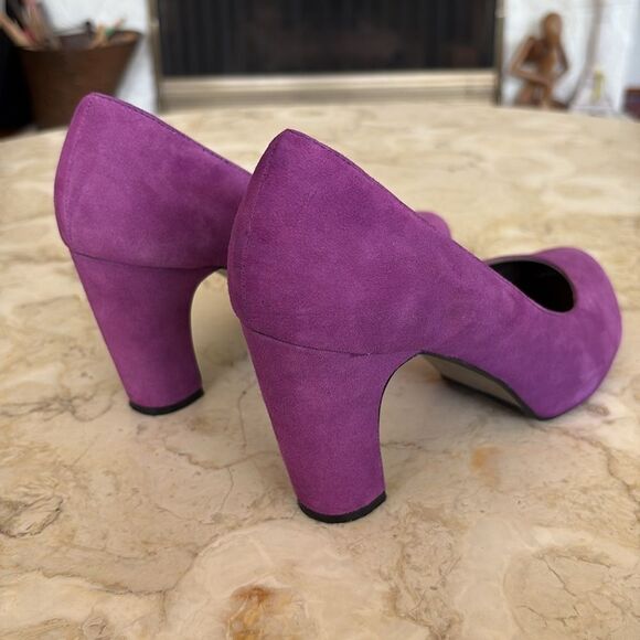 Sacha London Edna Kid Suede Hidden Platform Chunky 3” Heels Pumps - Picture 8 of 13